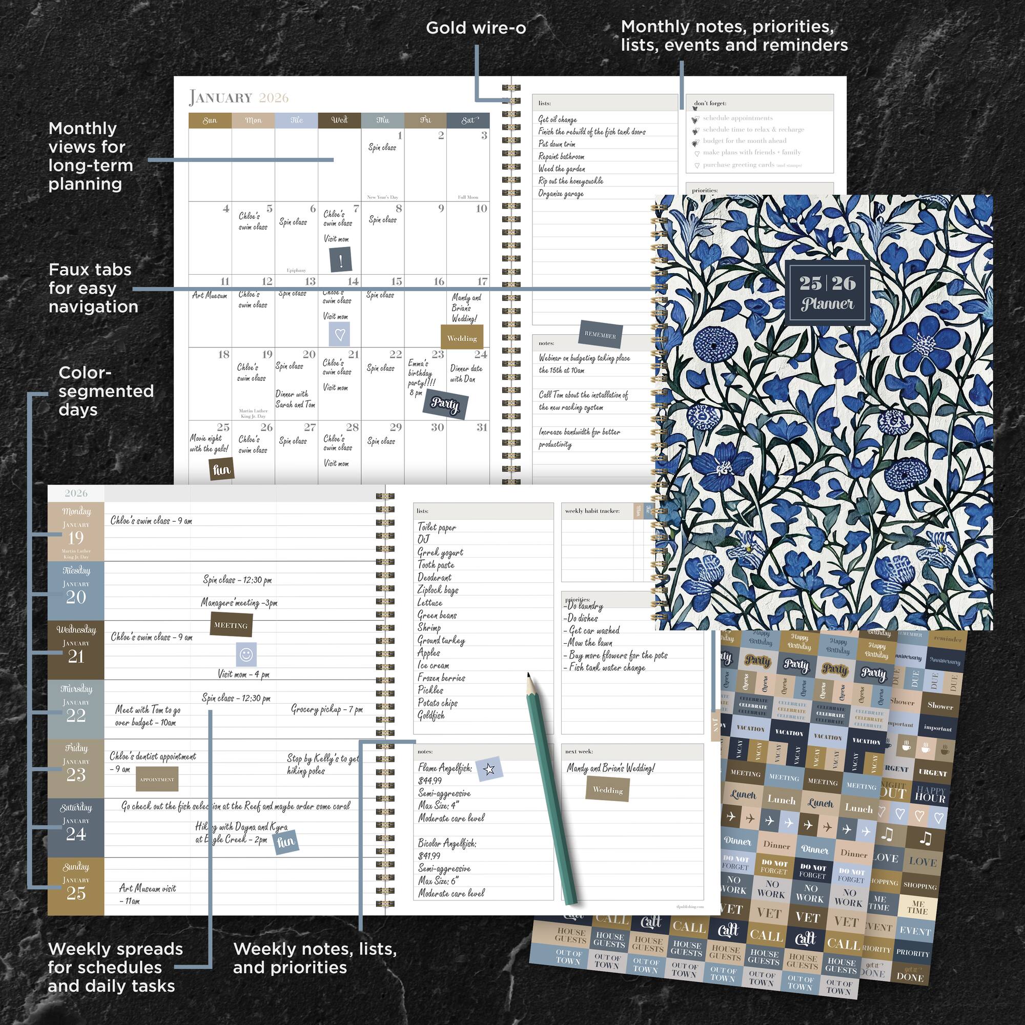 TF Publishing 2025-2026 Francophile Flower Large Weekly/Monthly Planner
